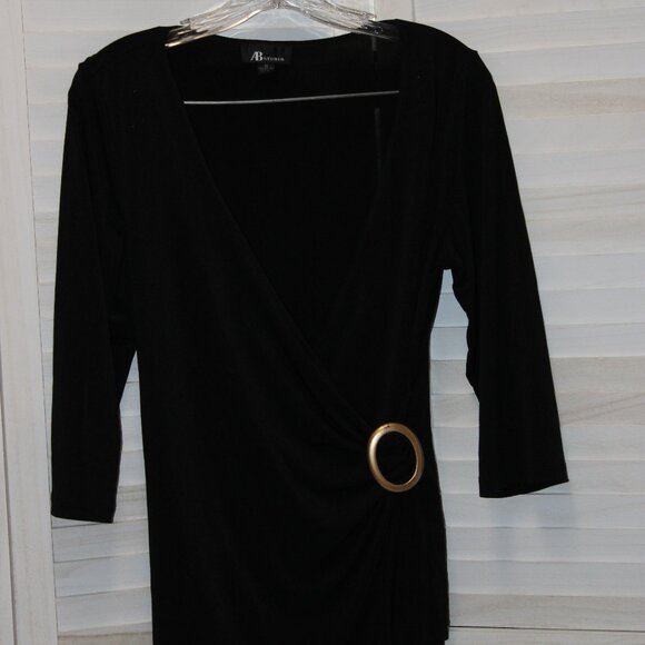 VINTAGE Y2K AB Studio Black Knit Top with Ruched Side with Gold Holder Size Med - Picture 1 of 5